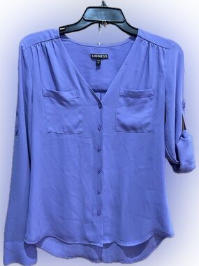 Express Lavender V-Neck Button-Front Blouse XS